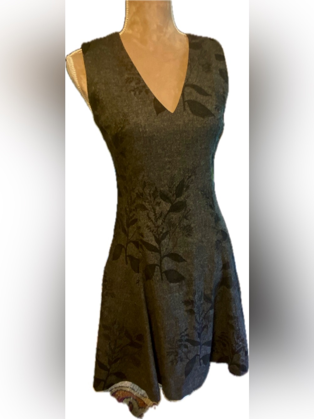 Banana Republic Charcoal and Black Sleeveless V-Neck Floral Jacquard Midi Dress